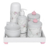 Kit Higiene Provençal Bebê Porcelana Bandeja Completo Rosa