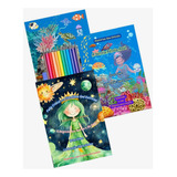 Kit Histórias Dos Enteais Por Helen Simon: A Sereia Pérola Azul + Fada Cristal E A Turminha Das Estrelas - Segredo Dos Astros E Do Fogo, Infantil, Ilustrado, Páginas Para Colorir + Caixa 12 Lápis Cor