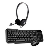 Kit Home Office Mouse E Teclado Sem Fio 2.4ghz+headset+apoio