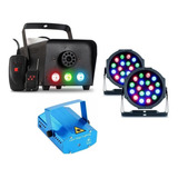 Kit Iluminação Dj Festa Balada Maquina De Fumaça Mini Laser