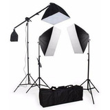 Kit Iluminação Estudio Eros 3 Softbox 2tripés 1girafa Bivolt