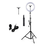 Kit Iluminação Led Ring Light + Tripé + Microfone Lapela
