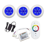 Kit Iluminação Piscina 3 Refletores Led 70 Abs Rgb + Comando