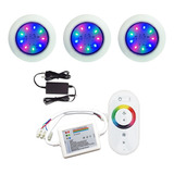 Kit Iluminação Piscina 3 Refletores Led 70 Abs Rgb + Comando