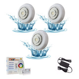 Kit Iluminação Piscina 3 Refletores Led 70 Abs Rgb + Comando