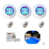 Kit Iluminação Piscina 3 Refletores Led 70 Rgb + Comando + A