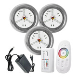 Kit Iluminação Piscina 3 Super Led Inox 6w + Comando + Fonte