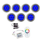 Kit Iluminação Piscina 7 Refletores Led 70 Inox Rgb Comando