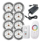 Kit Iluminação Piscina 8 Refletores Led Inox Rgb + Comando