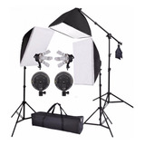 Kit Iluminaçao Soft-box 50x70 C/ Girafa 40x40 9 Lâmpadas 