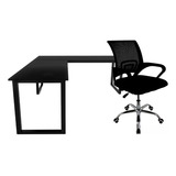 Kit Industrial P/ Escritorio Cadeira + Mesa Em L Conjunto