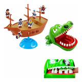 Kit Infantil Crocodilo Morde Dedo Jacaré E Barco Pirata