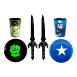 Kit Infantil De Espadas Escudos Copos Hulk E Capitão América