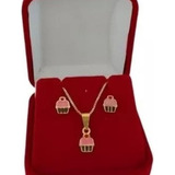 Kit Infantil Menina Colar Brinco Docinho Folheado A Ouro 18k