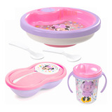Kit Infantil Prato Térmico Pote Papinha Copo Minnie Disney