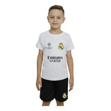 Kit Infantil Real Madri Camiseta Algodão E Bermuda Moletinho