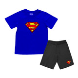 Kit Infantil Superman Camiseta Algodão E Bermuda Menino