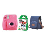 Kit Instax Mini 9 Bolsa Jeans E 10 Poses Rosa Flamingo