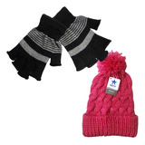 Kit Inverno Frio Para Escola Luva Aberta E Touca Blogueira