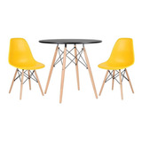 Kit Jantar Eames Wood Mesa 80 Cm 2 Cadeiras Eiffel Cores