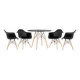 Kit Jantar Mesa Eames 100cm 4 Cadeiras Poltronas Daw Cores Tampa Mesa Preto Com Cadeiras Preto