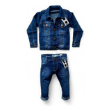 Kit Jaqueta Casaco Jeans + Calça Bebê Jeans Infantil Menino 