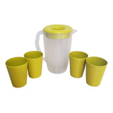 Kit Jarra De Suco Àgua 2 Lts 4 Copos 350ml Plástico