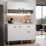 Kit Jgo Armário De Cozinha Luiza Completo Com 5 Portas 1 Gaveta E Bancada Mulituso Compacta Cor Branco