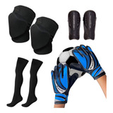 Kit Joelheira Premium Caneleira Meião Luva Goleiro Infantil