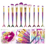 Kit Jogo 10 Pinceis Sereia Pincel Maquiagem Profissional