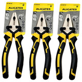 Kit Jogo 3 Alicates Universal 8'' C Aço Carbono Emborrachado