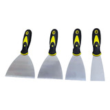 Kit Jogo 4 Peças Para Massa Gesso Pintura Espátula Aço
