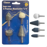 Kit Jogo 4 Pontas Montadas Mini Retifica Esmeril Furadeira