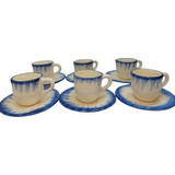 Kit Jogo 6 Xícara De Café Em Porcelana Pintada A Mão Azul