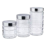 Kit Jogo De 03 Potes Vidro Vítreo Com Tampa