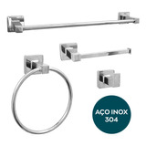 Kit Jogo De Banheiro Quadrado Acessorio Lavabo Aço Inox 304