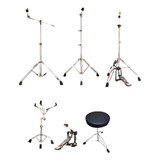 Kit Jogo De Ferragens Para Bateria 5 Pçs + Banco