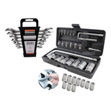 Kit Jogo De Ferramentas 32 Pçs C/ Chave Fixa E Soquetes 