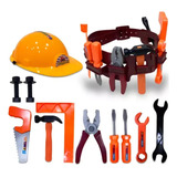 Kit Jogo De Ferramentas Infantil Cinto Construtor + Capacete