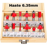 Kit Jogo De Fresas Para Tupia Laminadora 1/4 Haste 6mm 12 Pç