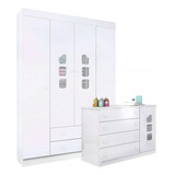 Kit Jogo De Guarda Roupa Com 4 Portas E Cômoda 100% Mdf