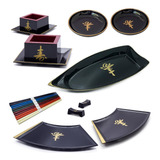Kit Jogo De Jantar Japonês Oriental Sushi Sashimi Com Barca