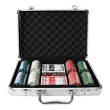 Kit Jogo De Poker 200 Fichas + 2 Baralhos + 5 Dados + Maleta