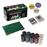 Kit Jogo De Poker 200 Fichas + Baralhos + Botões + Feltro