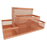 Kit Jogo Organizador Porta Lápis Aramado Rose Gold 4 Partes