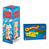 Kit Jogos Torre Maluca Mdf + Quem É? Estratégia Adivinhação