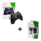 Kit Joystick Sem Fio Xbox 360 Black + Kit Charge/play P/ Pc