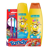 Kit Kids: Gel Dental + Escova De Dentes + Shampoo + Cond. 