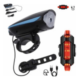 Kit Lanterna Farol Led Bike C/ Buzina Recarregável Bicicleta