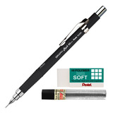 Kit Lapiseira Pentel Graph Rock 0.5mm Grafite Borracha